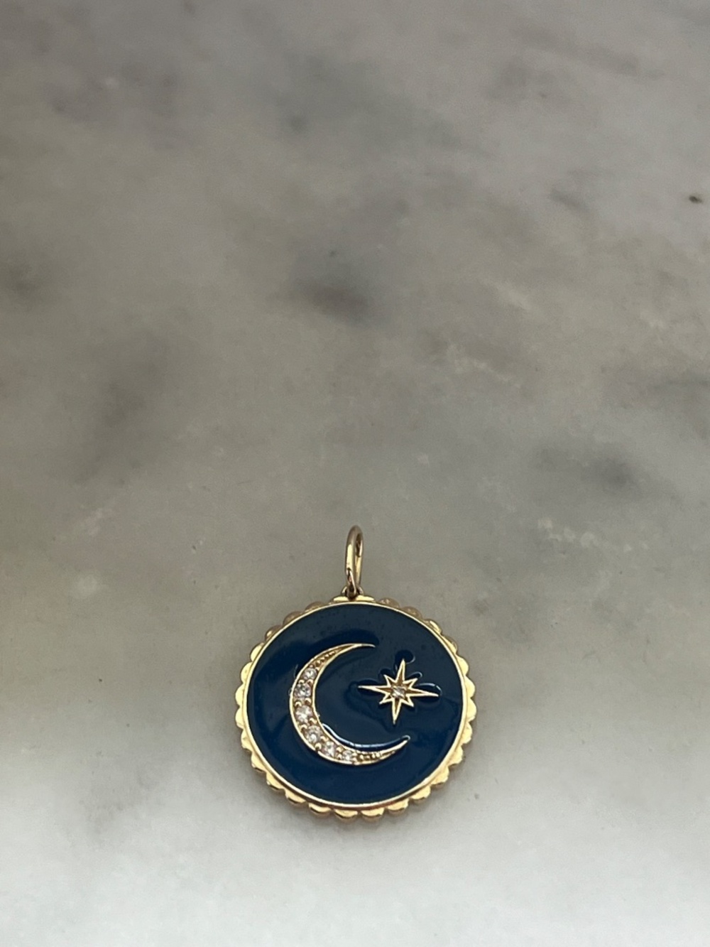 Sydney Evan 14K Gold & Diamond Celestial Moon Star Navy Enamel Charm Pendant - Picture 3 of 11